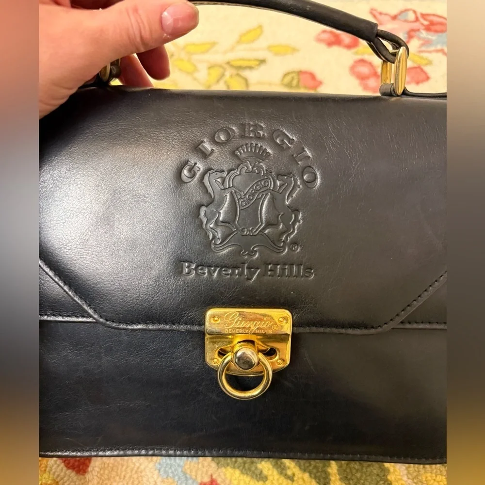 RARE 90’s Vintage GIORGIO BEVERLY HILLS Black Leather Top Handle Bag